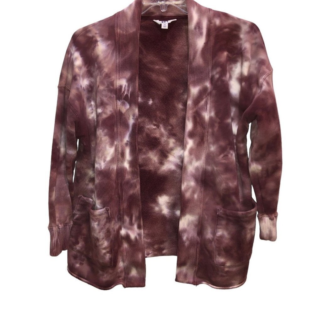 Joy Lab Womens Size XS Purple Tie Dye Open Front Pockets French Terry Cardigan